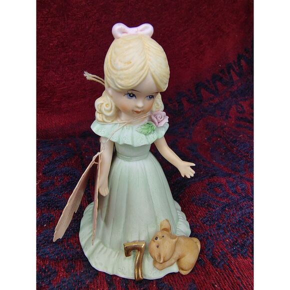 Vintage Enesco Growing Up Birthday Girls‎ Blonde Age 7 Porcelain Figurine Doll - Picture 1 of 8